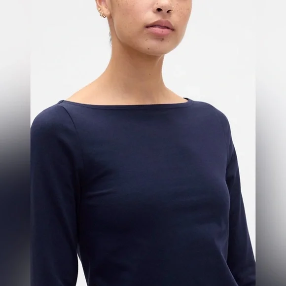 NWT | GAP Stretch Jersey Boatneck T-Shirt | Deep True Navy Blue XL | MSRP $29.99 - Picture 4 of 6